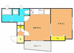 パークサイド不動前 2階1LDKの間取り