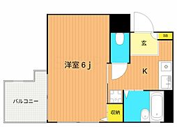 ロワール島津山南 8階1Kの間取り