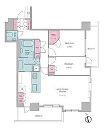 レジディアタワー目黒不動前 2LDKの間取図画像