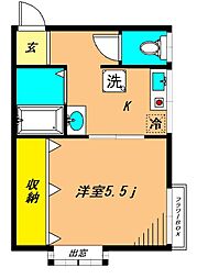 エスポワール和 1Kの間取図画像
