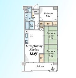 西川口第2ローヤルコーポ 3LDKの間取図画像