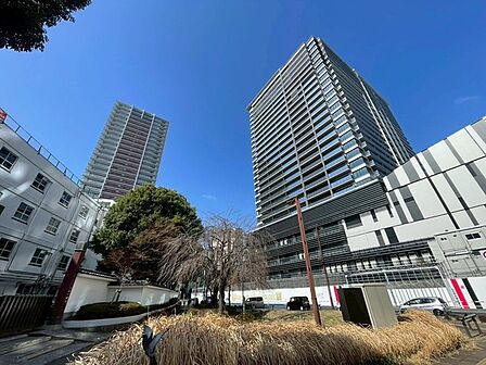 空へと伸びる建物と、穏やかな街並みが織りなすコントラスト