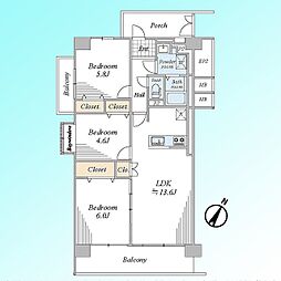 スカイパル鳩ヶ谷本町 3LDKの間取図画像