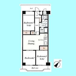 芝園ハイツ1号棟 3LDKの間取図画像