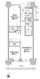 都営浅草線 西馬込駅 徒歩8分の賃貸マンション 6階2LDKの間取り