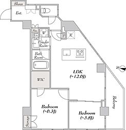 小田急小田原線 千歳船橋駅 徒歩8分の賃貸マンション 3階2LDKの間取り