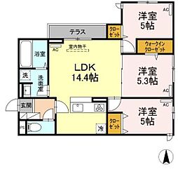 京王線 芦花公園駅 徒歩7分の賃貸アパート 1階3LDKの間取り