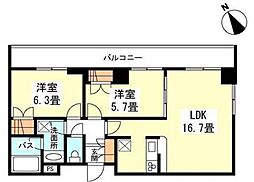 東急田園都市線 二子玉川駅 徒歩15分の賃貸マンション 4階2LDKの間取り