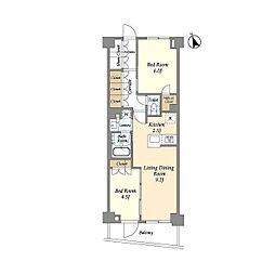 JR南武線 津田山駅 徒歩10分の賃貸マンション 1階2LDKの間取り