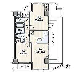 東急東横線 都立大学駅 徒歩7分の賃貸マンション 7階2LDKの間取り