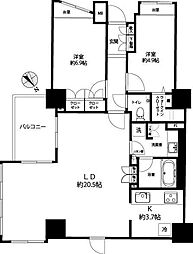 京王線 芦花公園駅 徒歩8分の賃貸マンション 7階2LDKの間取り
