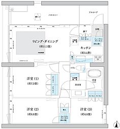 小田急小田原線 千歳船橋駅 徒歩10分の賃貸マンション 7階3LDKの間取り
