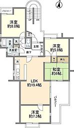 東急大井町線 上野毛駅 徒歩8分の賃貸マンション 2階4LDKの間取り