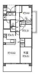 東急田園都市線 溝の口駅 徒歩10分の賃貸マンション 3階3LDKの間取り