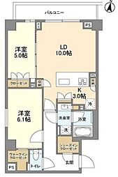 東急東横線 都立大学駅 徒歩6分の賃貸マンション 2階2LDKの間取り