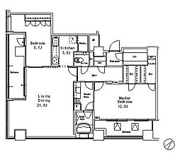 JR山手線 目黒駅 徒歩7分の賃貸マンション 24階2LDKの間取り
