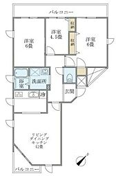 東急池上線 洗足池駅 徒歩5分の賃貸マンション 3階3LDKの間取り