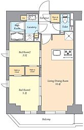 京王線 幡ヶ谷駅 徒歩2分の賃貸マンション 2階2LDKの間取り