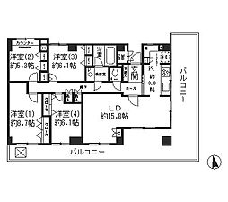 成城ストリームハイツ 5階4LDKの間取り