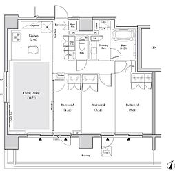 ザ・パークハビオ代々木 7階3LDKの間取り