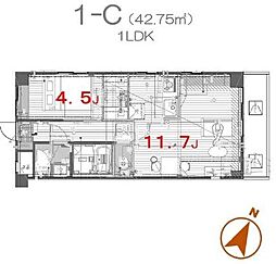 リフィオ三軒茶屋 1階1LDKの間取り