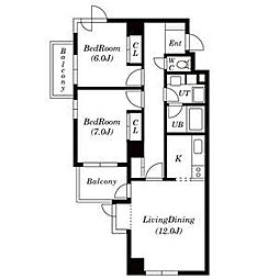 自由ヶ丘サニーヒルズ 2LDKの間取図画像