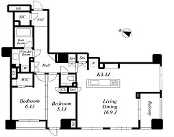 パークハウス目黒学芸大学 2LDKの間取図画像