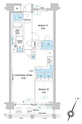 プレディアコート鷺沼 2LDKの間取図画像