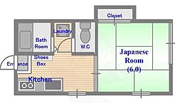 コーポ山内第1 2階1Kの間取り