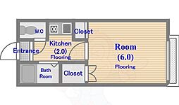 コーポ・K 2階1Kの間取り