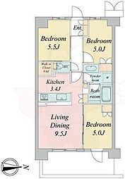 トラープランド蒼麗館 6階3LDKの間取り