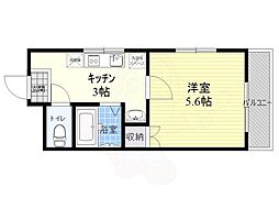 ゼルコバハイツ 2階1Kの間取り