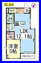 ＡＦ　レフィナード中町[ヘーベルメゾン・Wi-Fi付] 2階1LDKの間取り