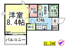 クローリスニイヤ 1Kの間取図画像