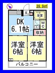 リバーサイド目黒 2DKの間取図画像