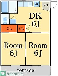 JR常磐線 取手駅 徒歩13分の賃貸アパート 1階2DKの間取り