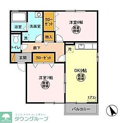 東武野田線 梅郷駅 徒歩16分の賃貸アパート 2階2DKの間取り