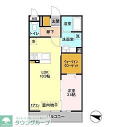 JR武蔵野線 越谷レイクタウン駅 徒歩11分の賃貸アパート 3階1LDKの間取り