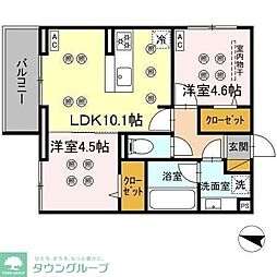 つくばエクスプレス 柏の葉キャンパス駅 徒歩15分の賃貸アパート 2階2LDKの間取り