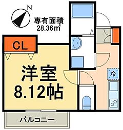 グランツ南流山 2階1Kの間取り