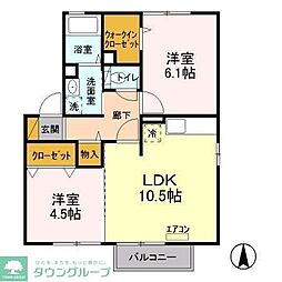JR常磐線 南柏駅 徒歩13分の賃貸アパート 2階2LDKの間取り