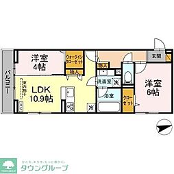 つくばエクスプレス 南流山駅 徒歩16分の賃貸アパート 2階2LDKの間取り