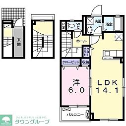 東武野田線 梅郷駅 徒歩14分の賃貸アパート 3階1LDKの間取り