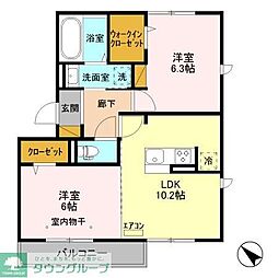 つくばエクスプレス 流山おおたかの森駅 徒歩18分の賃貸アパート 2階2LDKの間取り