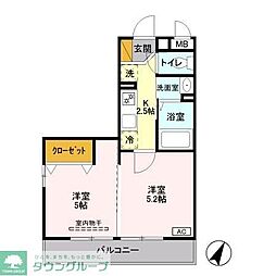 JR武蔵野線 三郷駅 徒歩9分の賃貸アパート 3階2Kの間取り