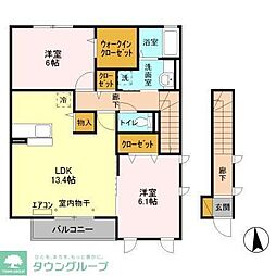 東武野田線 逆井駅 4.1kmの賃貸アパート 2階2LDKの間取り