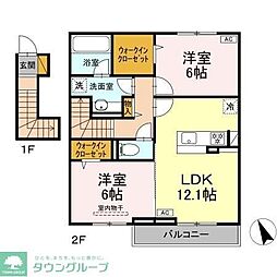 JR常磐線 柏駅 徒歩25分の賃貸アパート 2階2LDKの間取り