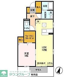 つくばエクスプレス 流山おおたかの森駅 徒歩30分の賃貸アパート 1階1LDKの間取り