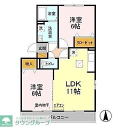 東武野田線 逆井駅 徒歩37分の賃貸アパート 1階2LDKの間取り