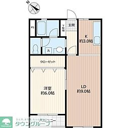 東武野田線 愛宕駅 徒歩5分の賃貸マンション 2階1LDKの間取り